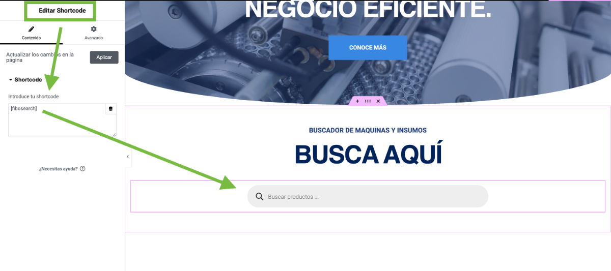 Configurar buscador de productos Fibo Search en WooCommerce 4 Elementor Shortcode Fibo Search En Tienda Virtual
